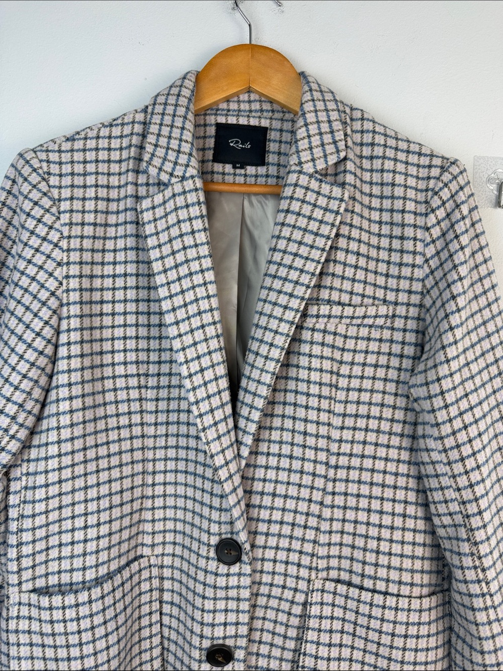 Rails Windsor Blazer Lilac Navy Mini Check Wool Blend Pockets Office Classic M - Picture 4 of 16
